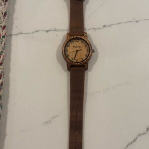 Brown Leather Strap Wooden Watch